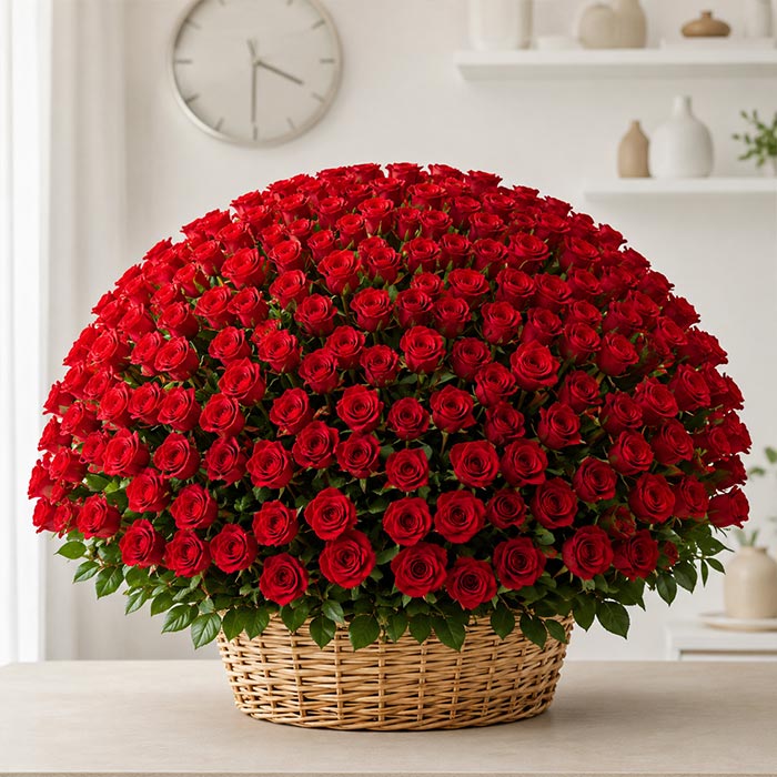100 Red Colour Roses Basket
