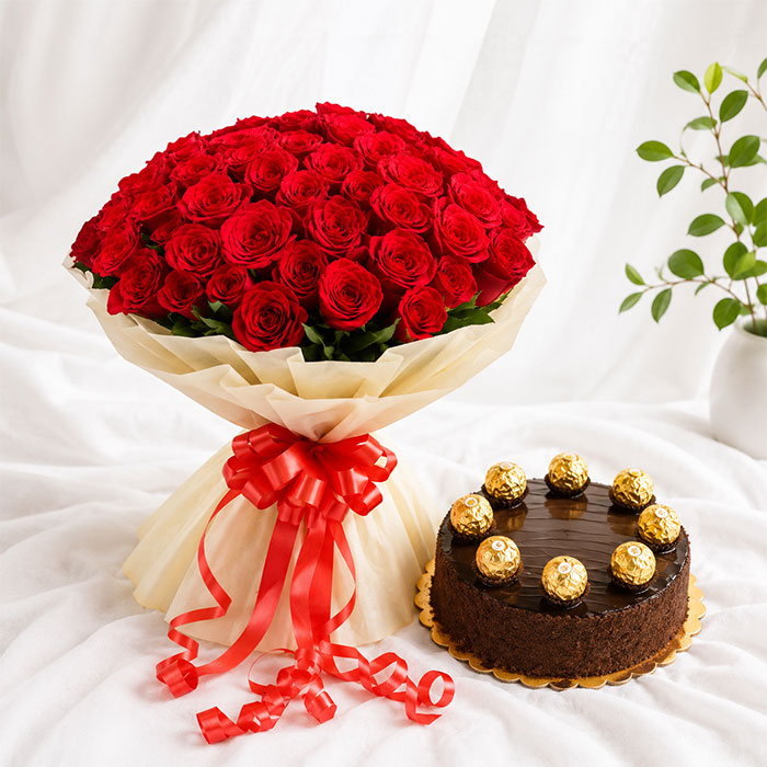 100 ROSES N CHOCOLATE CAKE