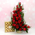 25 Red Rose Basket & Ferrero Rocher