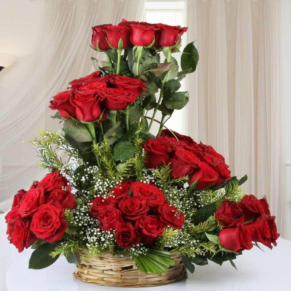 48  Red Rose Basket Arrangement