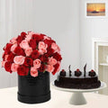 50 Pink - Red Roses Box with Chocolate Cake