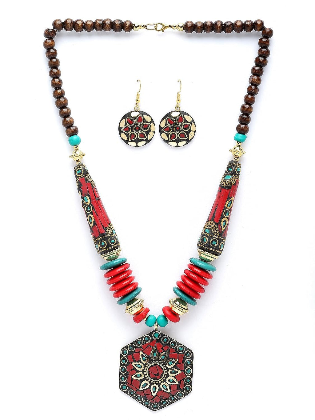 Fashion Latest Stylish Traditional Tibetan Pendant Necklace Jewellery Set for Women