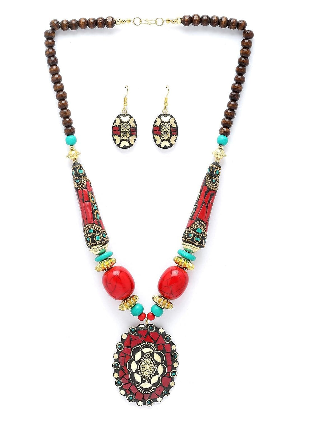 Fashion Latest Stylish Traditional Tibetan Pendant Necklace Jewellery Set for Women