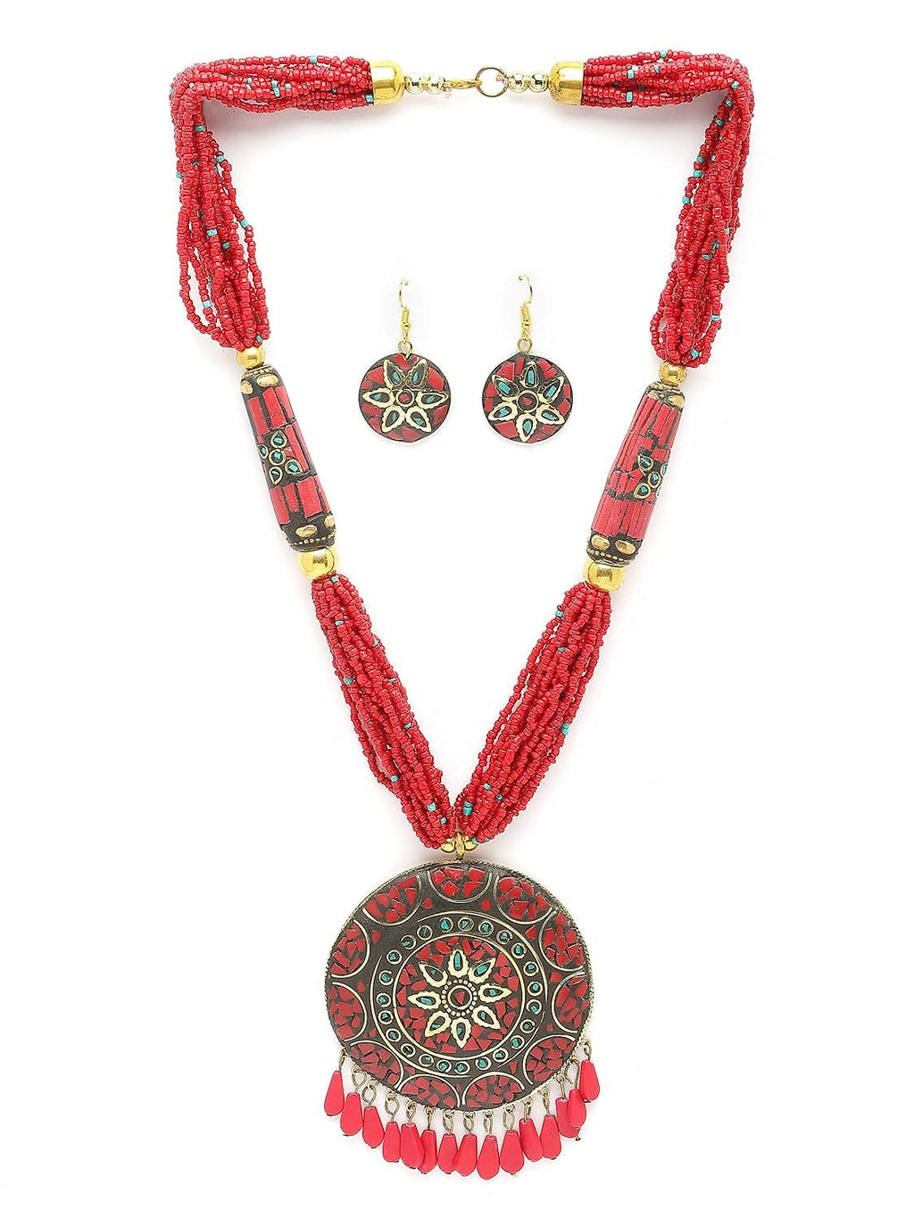 Fashion Latest Stylish Traditional Tibetan Pendant Necklace Jewellery Set for Women