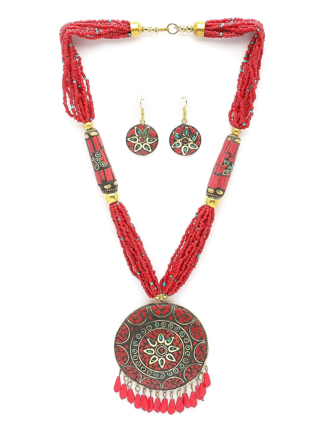 Fashion Latest Stylish Traditional Tibetan Pendant Necklace Jewellery Set for Women