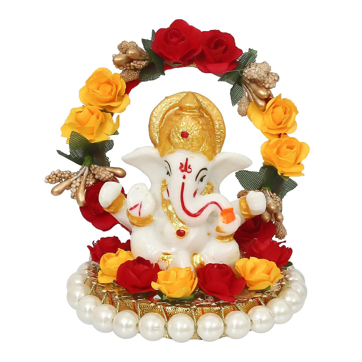 Lord Ganesha Idol on Decorative Handcrafted Plate for Home and Car