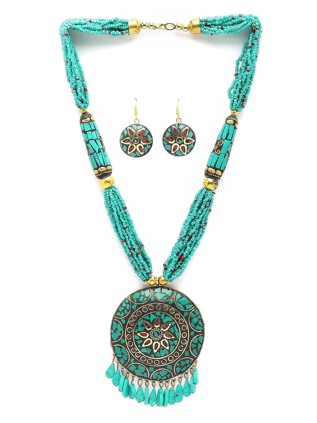 Fashion Latest Stylish Traditional Tibetan Pendant Necklace Jewellery Set for Women