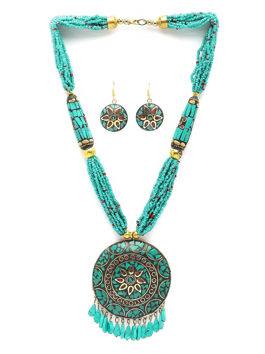 Fashion Latest Stylish Traditional Tibetan Pendant Necklace Jewellery Set for Women
