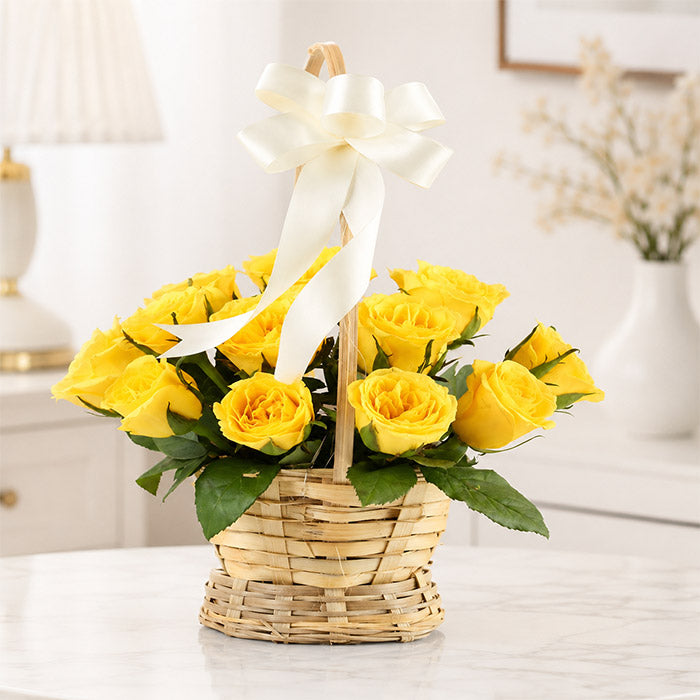 Adorable Yellow Roses in a Basket