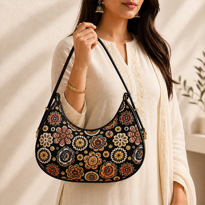 Boho Bloom Crescent Shoulder Bag