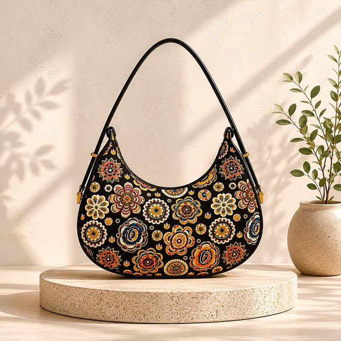 Boho Bloom Crescent Shoulder Bag