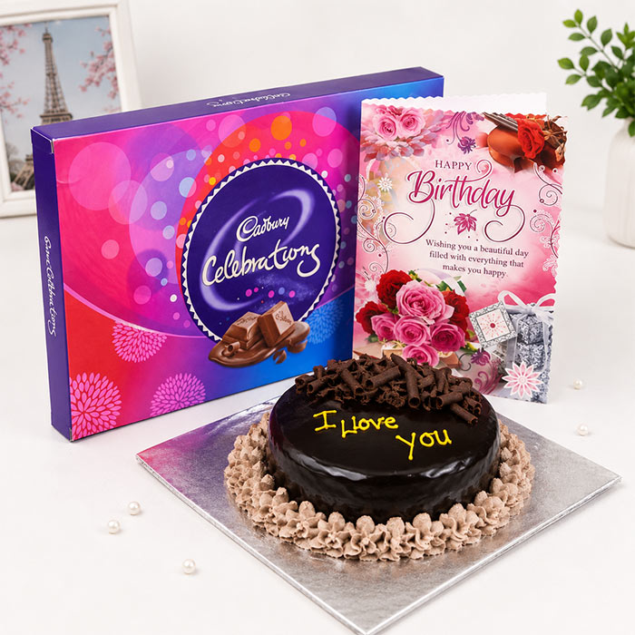 Chocolate Cake and Celebration Pack with Birthday Greeting Card