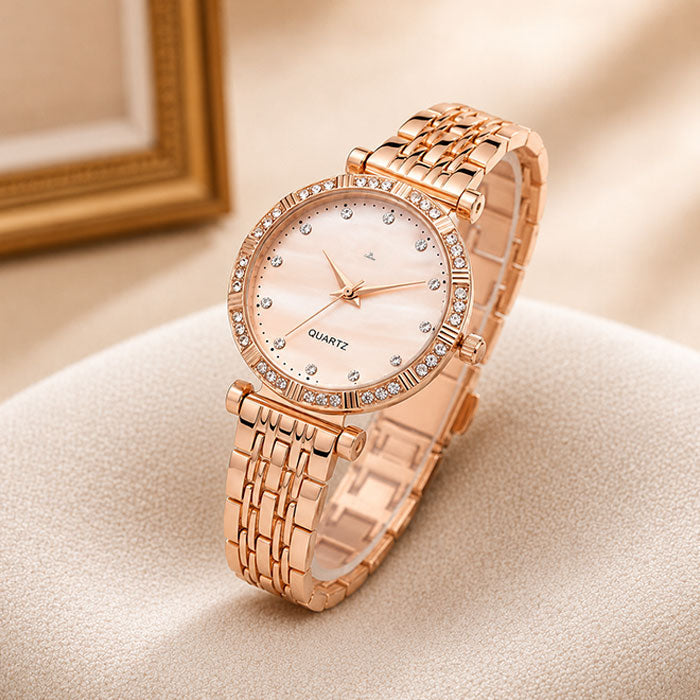 Elegant Rose Gold Crystal Women's Quartz Analog Watch