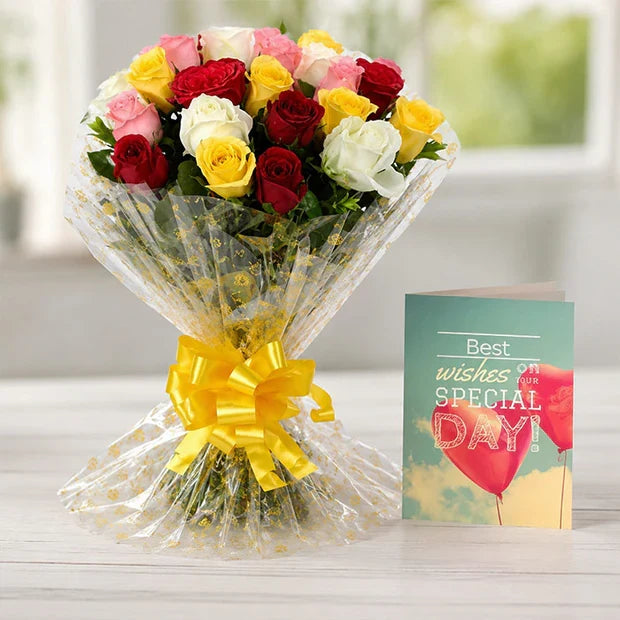 Mix Roses with Greeting Card