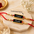 Personalized Black & Gold Name Plate Rakhi Set of 2
