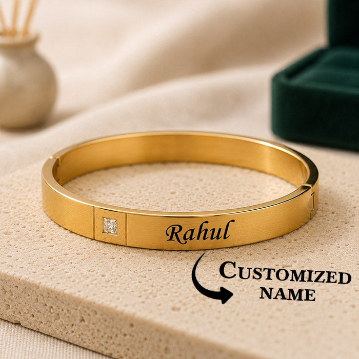 Personalized Engraved Bracelet with Crystal Accent