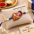 Personalized Ganesha Photo Rakhi with Evil Eye Beads for Brother
