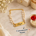 Personalized Pearl Name Bracelet Rakhi with Gold Finish for Women