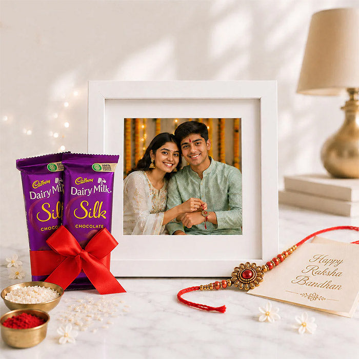Personalized Rakhi Frame & Silk Chocolate Combo
