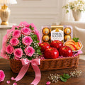 Pink Rose Bouquet with Apple and Ferrero Rocher