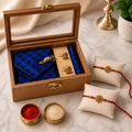 Premium Men's Tie Gift Box with Gold Cufflinks, Tie Pin & Set of 2 Designer Rakhis