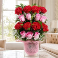 Red Carnation N Pink Roses In A Vase