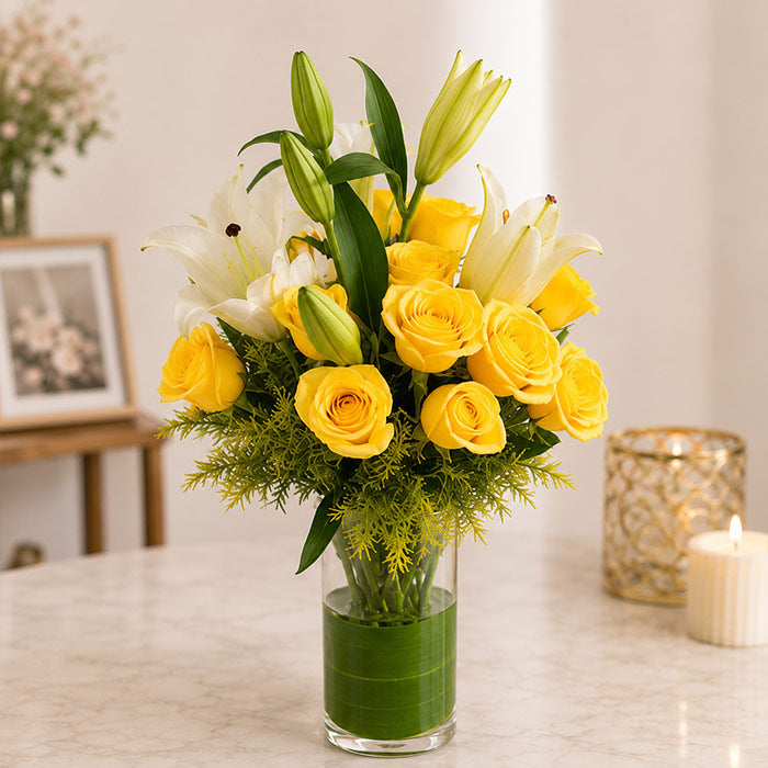 Roses, Lilies in a Vase