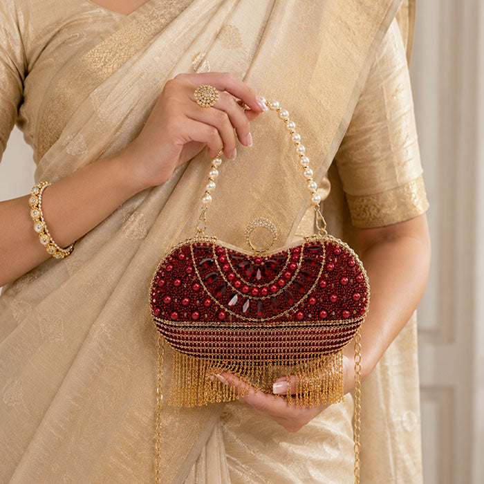 Ruby Royale Pearl Handle Evening Clutch Bag