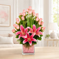 Vase of Pink Lily N Roses