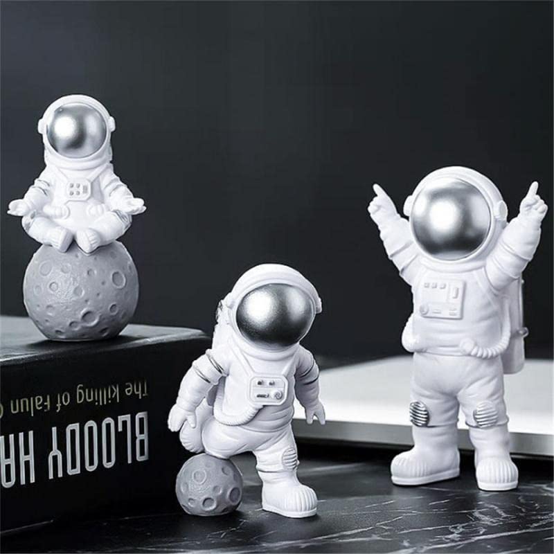 Astronaut Spaceman Statue Ornament Home Office Desktop Figurine Decors Set of 3 - Golden