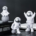 Astronaut Spaceman Statue Ornament Home Office Desktop Figurine Decors Set of 3 - Golden