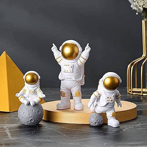 Astronaut Spaceman Statue Ornament Home Office Desktop Figurine Decors Set of 3 - Golden