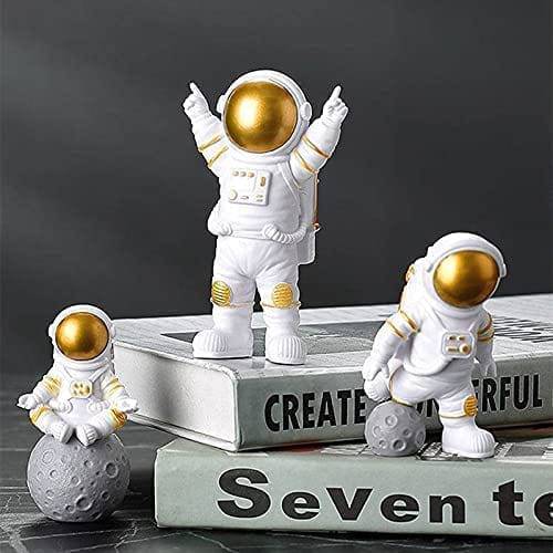 Astronaut Spaceman Statue Ornament Home Office Desktop Figurine Decors Set of 3 - Golden
