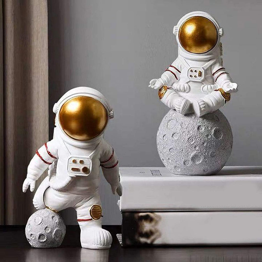 Astronaut Spaceman Statue Ornament Home Office Desktop Figurine Decors Set of 3 - Golden