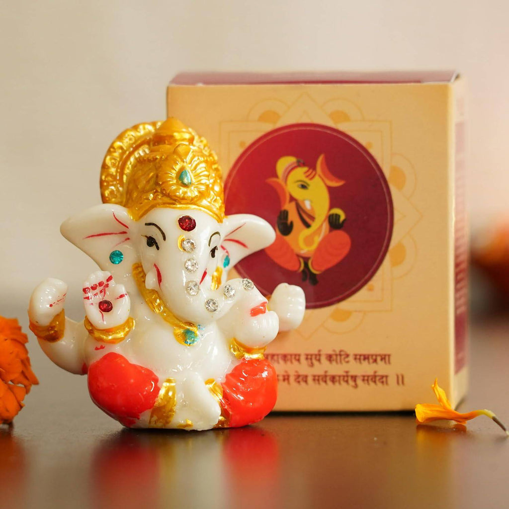 Bhai Dooj Gift Set for Brother with Dairy Milk Silk Chocolates Mini Ganesha Idol Statue Greeting Card and Kalawa Moli Roli Chawal Tika Hamper