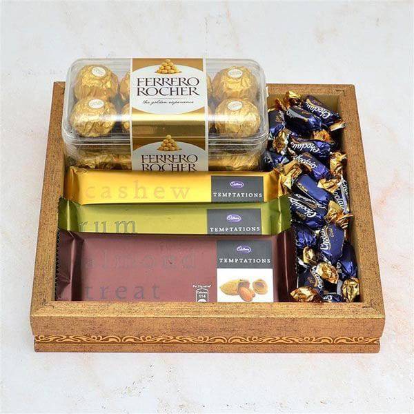 Chocolate Thali - 3 pcs Temptation and Ferrero Rocher in a Thali