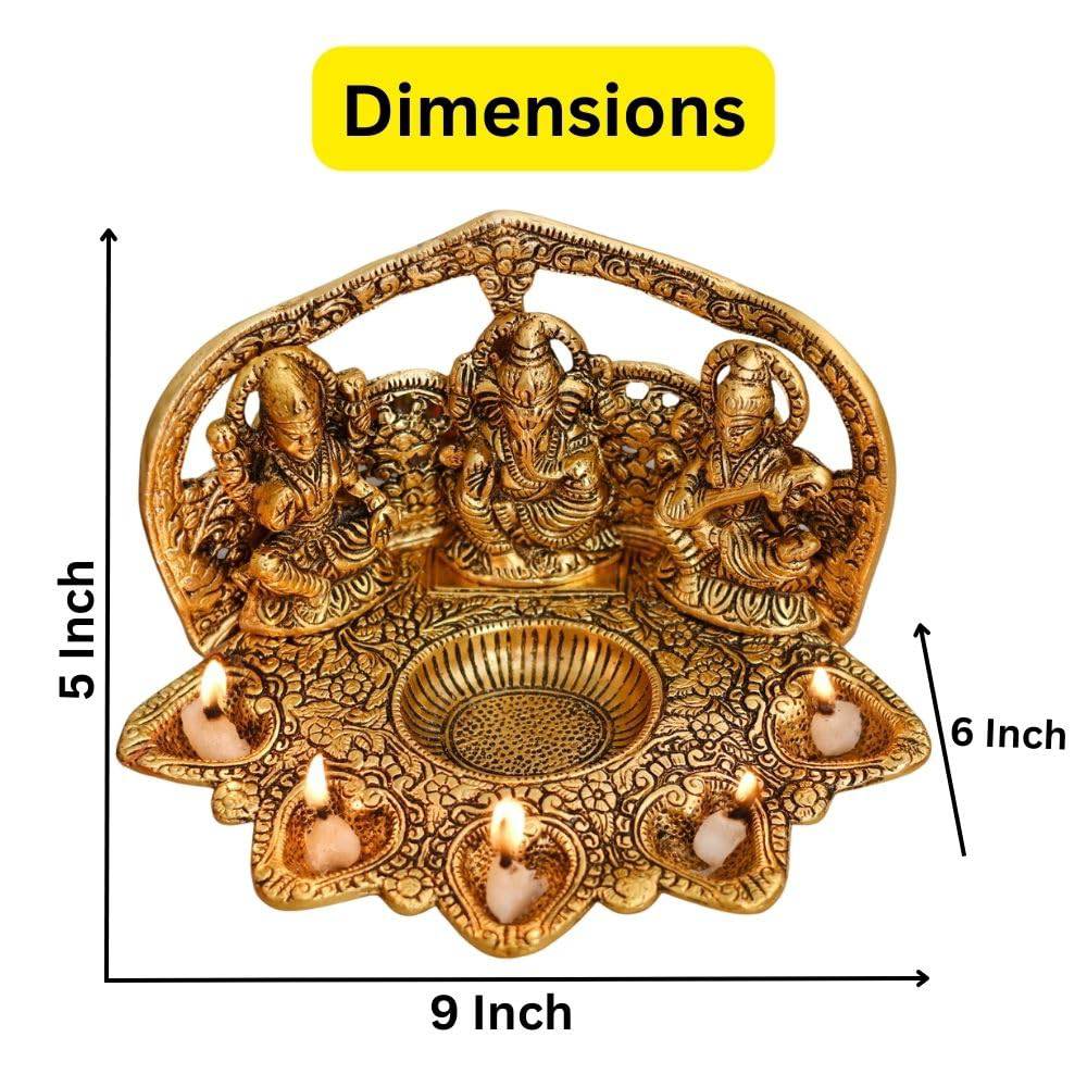 Collectable India Lakshmi Ganesh Saraswati Idol Diya Oil Lamp Deepak - Metal Lakshmi Ganesh Showpiece Statue - Traditional Diya for Diwali Pooja - Diwali Home Decor Item Gift (1)