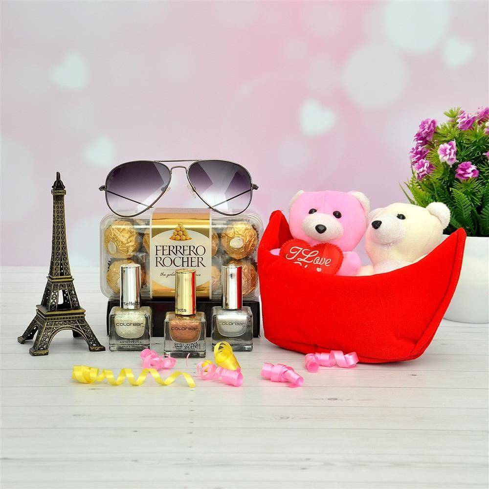 Couple  Teddy with Chocolates and Sunglass