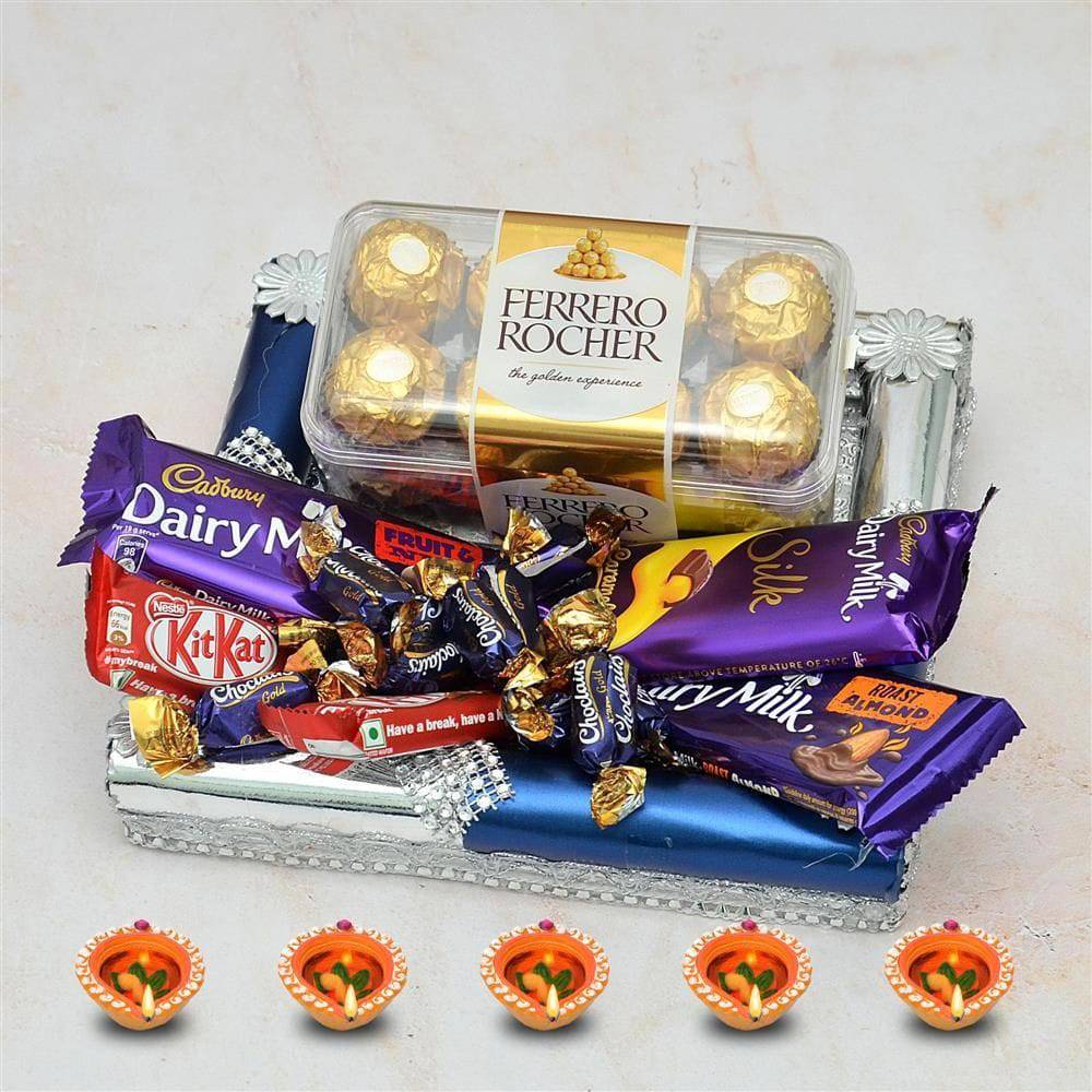 Diwali Chocolate Thali - 3 Dairy Milk, 2 Kit Kat in a Thali