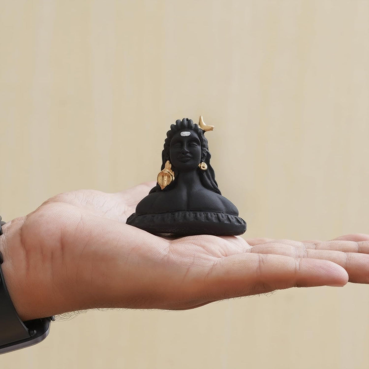 eCraftIndia Handcrafted Polyresin Black Adiyogi Lord Shiva Statue Murti for Car Dashboard Home, Pooja Room, Office Decor