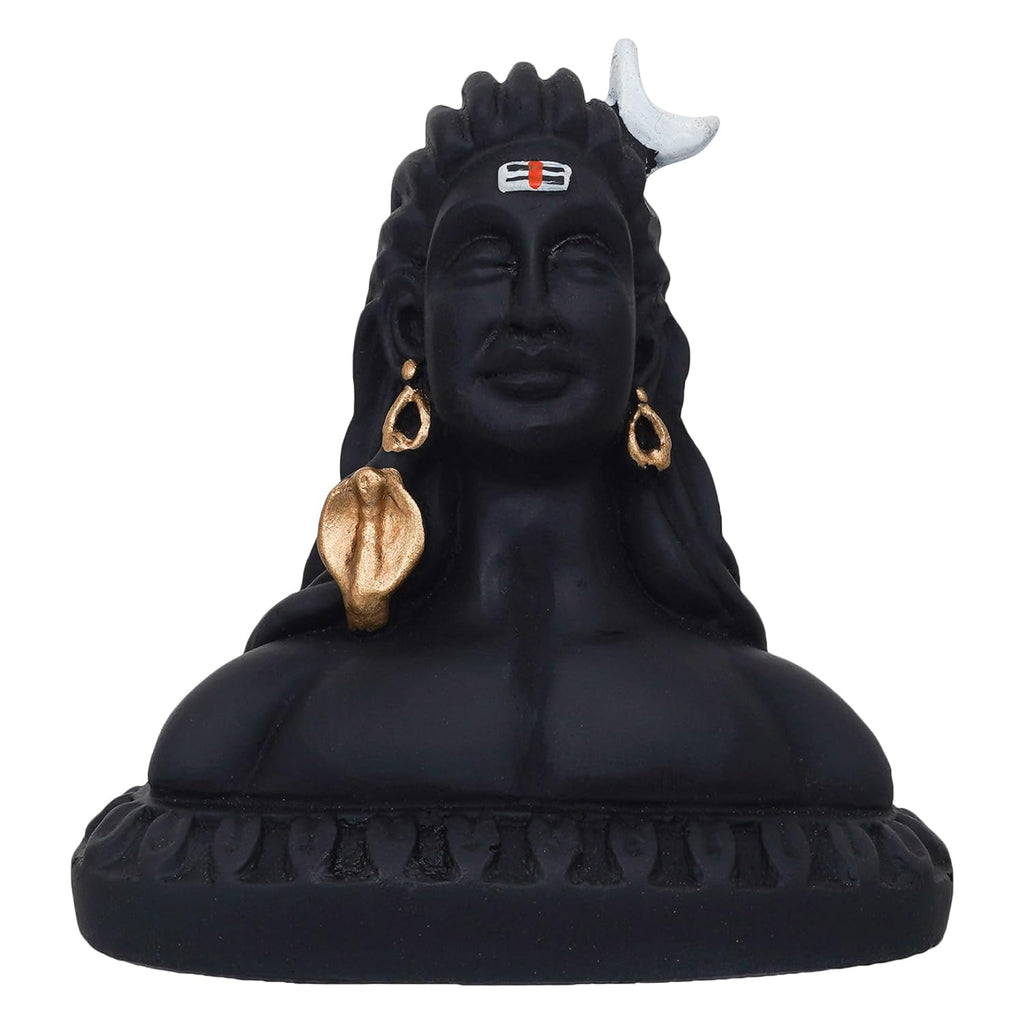 eCraftIndia Handcrafted Polyresin Black Adiyogi Lord Shiva Statue Murti for Car Dashboard Home, Pooja Room, Office Decor