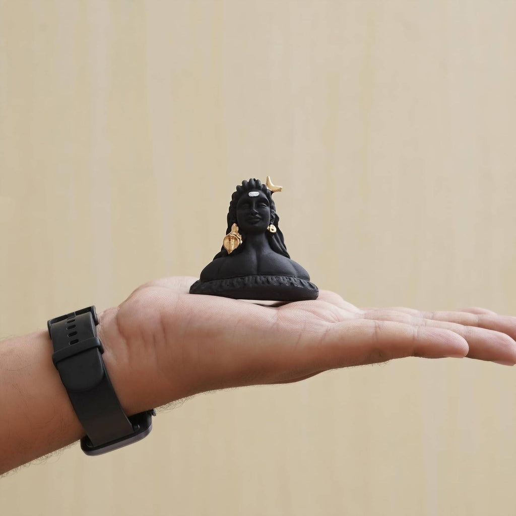 eCraftIndia Handcrafted Polyresin Black Adiyogi Lord Shiva Statue Murti for Car Dashboard Home, Pooja Room, Office Decor