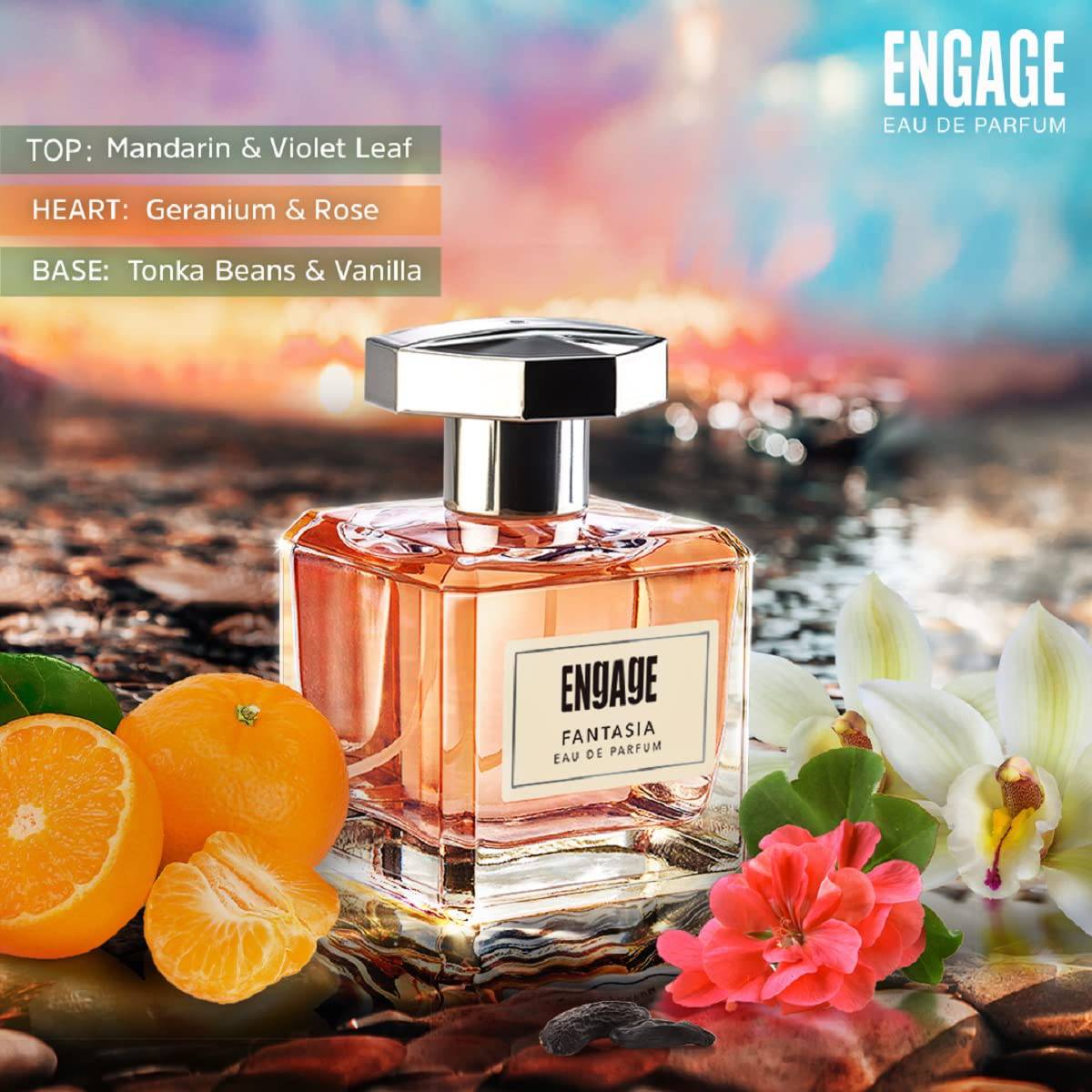 Engage Fantasia Perfume for Women, Long Lasting, Floral & Spicy, for Night Occasions, Gift for Women, Free Tester with pack, 100ml