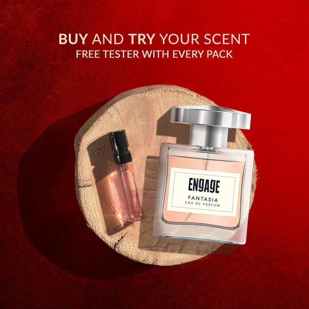 Engage Fantasia Perfume for Women, Long Lasting, Floral & Spicy, for Night Occasions, Gift for Women, Free Tester with pack, 100ml