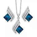 Fashion Angel Wings Platinum Plated Crystal Pendant Necklace Jewellery Set Gifts for Women and Girls (Blue) (14622s)