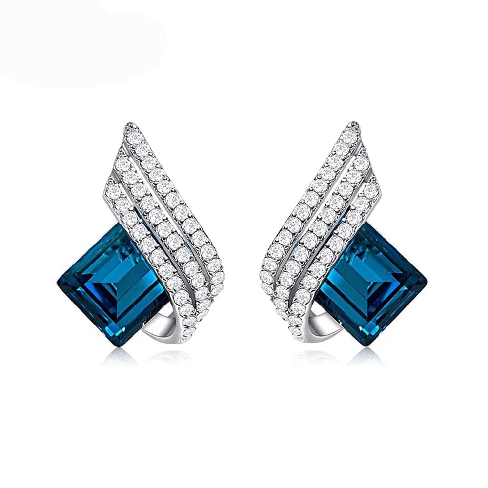 Fashion Angel Wings Platinum Plated Crystal Pendant Necklace Jewellery Set Gifts for Women and Girls (Blue) (14622s)