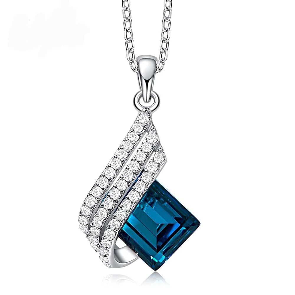 Fashion Angel Wings Platinum Plated Crystal Pendant Necklace Jewellery Set Gifts for Women and Girls (Blue) (14622s)