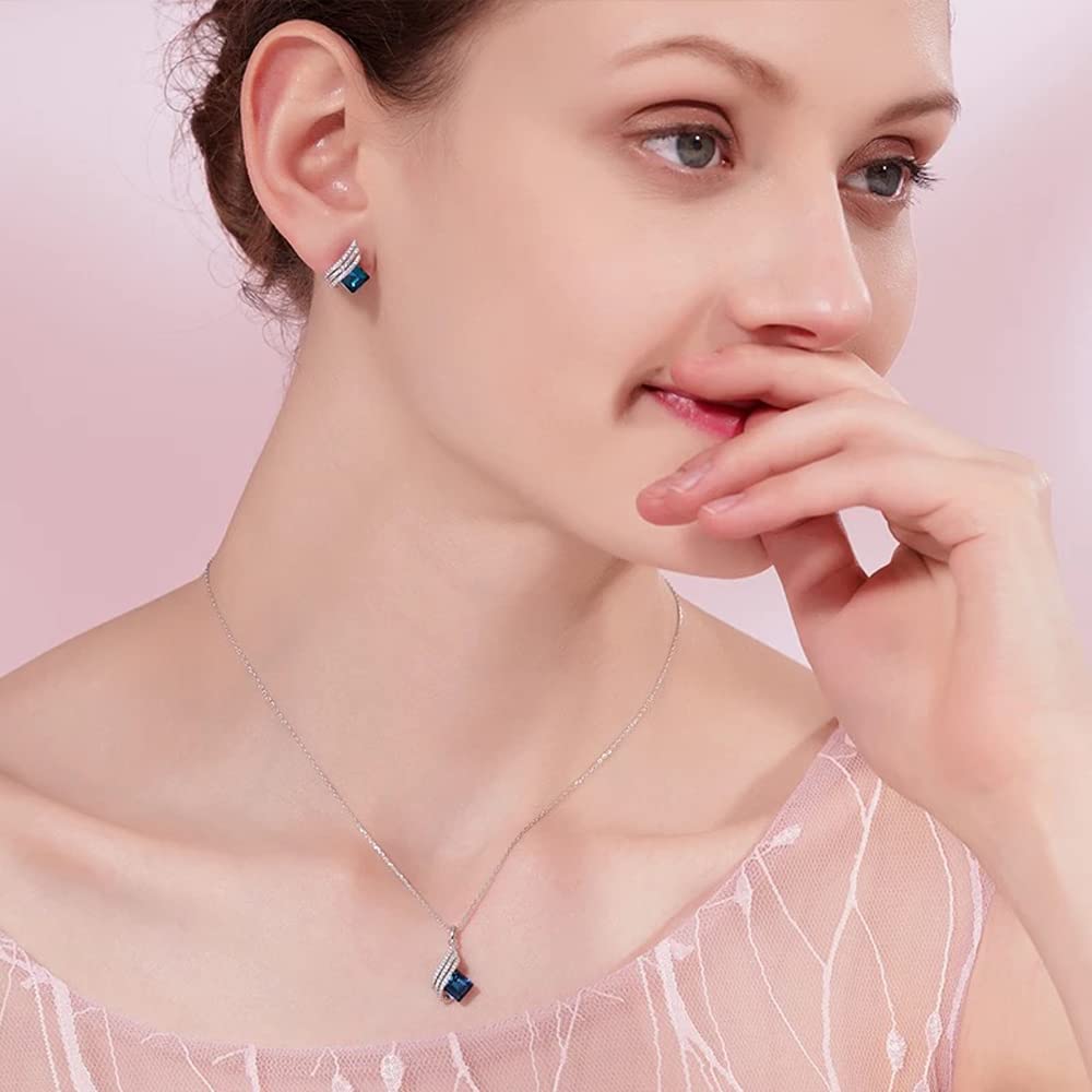 Fashion Angel Wings Platinum Plated Crystal Pendant Necklace Jewellery Set Gifts for Women and Girls (Blue) (14622s)