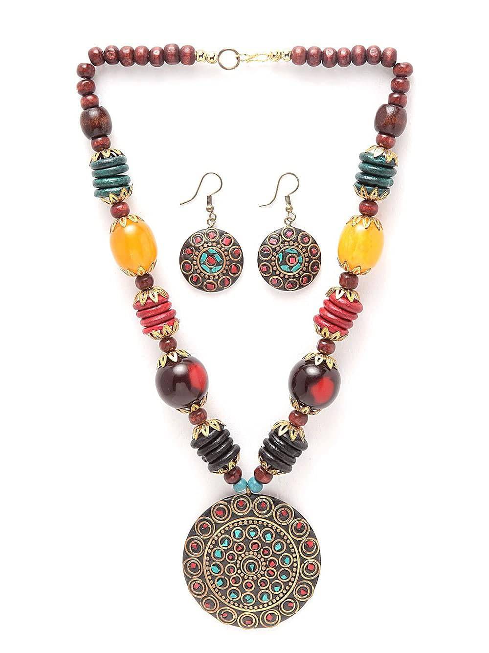 Fashion Latest Stylish Traditional Tibetan Pendant Necklace Jewellery Set for Women