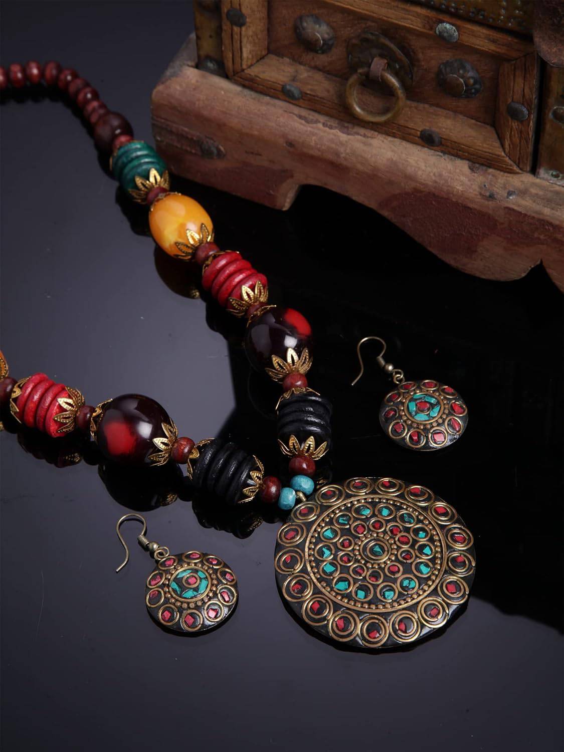 Fashion Latest Stylish Traditional Tibetan Pendant Necklace Jewellery Set for Women